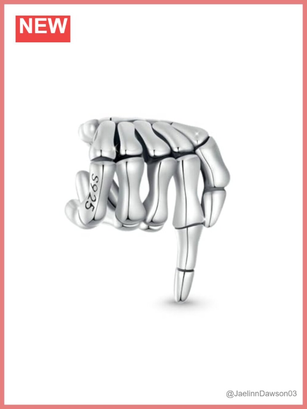 Sterling Silver Skeleton Hand Charm Bead for Bracelet Necklace
